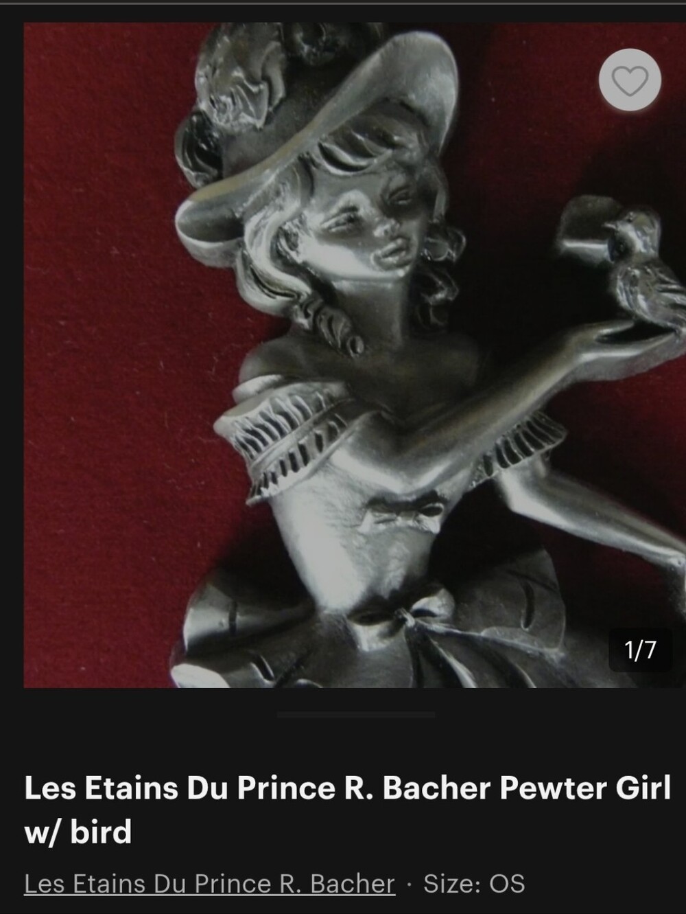 Les Etains Du Prince R. Bacher Pewter Girl with bird